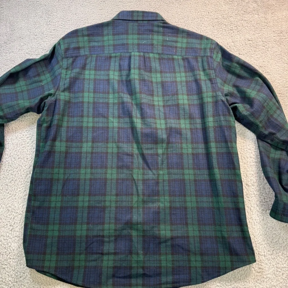 LL Bean Flannel Shirt Mens Large Traditional‎ Fit Green Navy Plaid Button Down